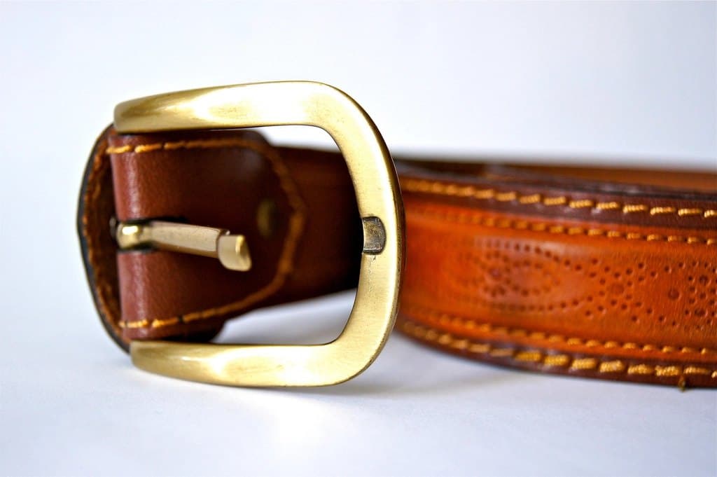 Brass-Buckle Leather Belt